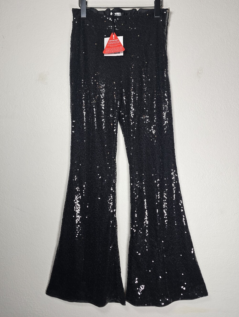 NWT Extro & Vert Black Sequin Flare Pants Size M Elastic Back